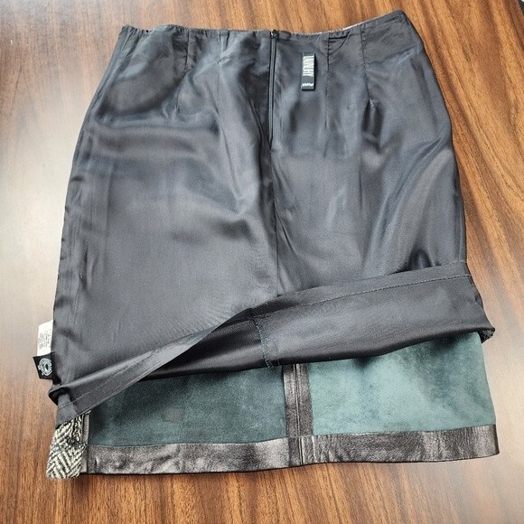 Vintage Laundry By Shelli Segal Leather Wool Pencil Skirt Black Herringbone 6 - Picture 7 of 15